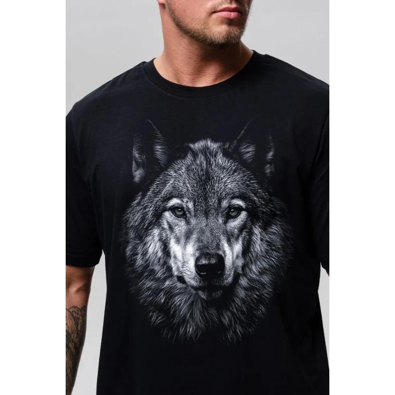 Letní potisk 3D digitální cool vlk volné nadměrné pánské ležérní trendy tričko s krátkým rukávem top