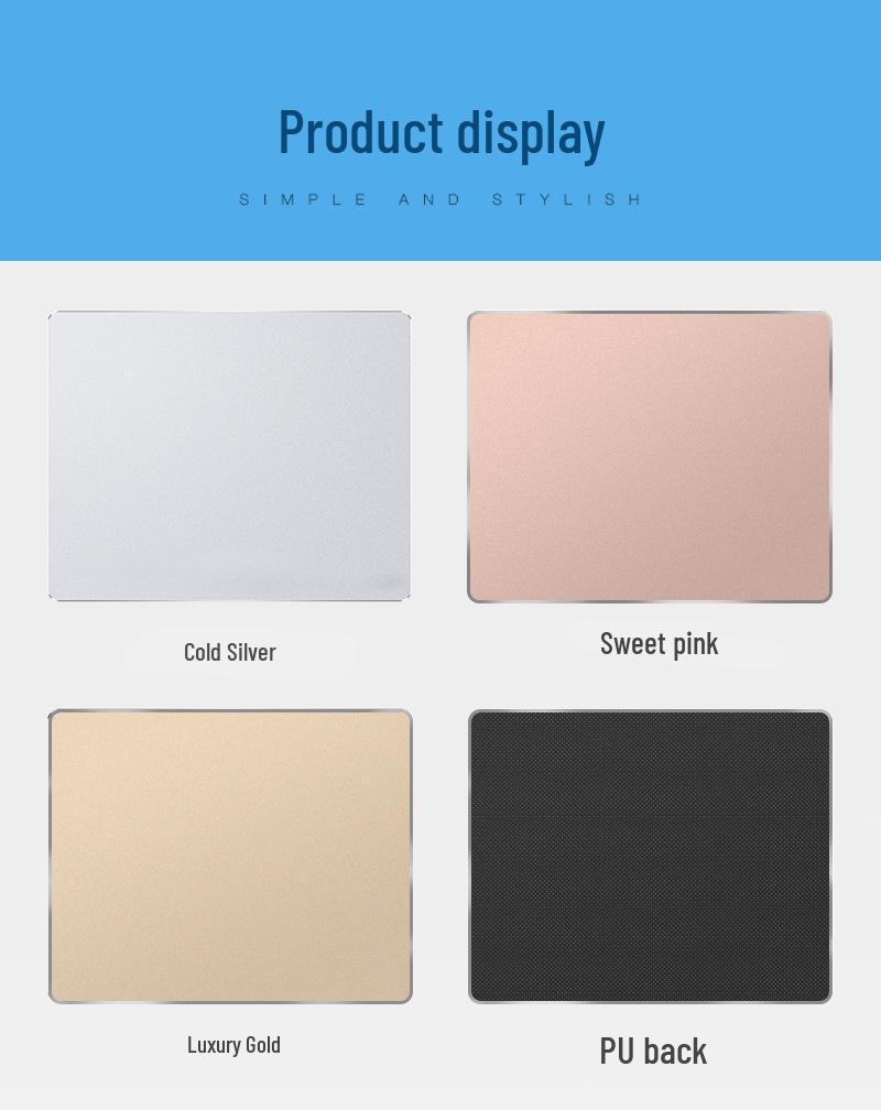 Large Non-slip Stain-resistant Aluminum Mouse Pad, 220x180mm, Customizable