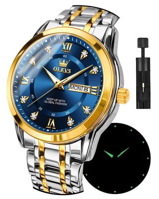 OLEVS Silver Popular Quartz Stainless Stylish Blue Men's Watch, Movement, Calendar, Waterproof, Steel,