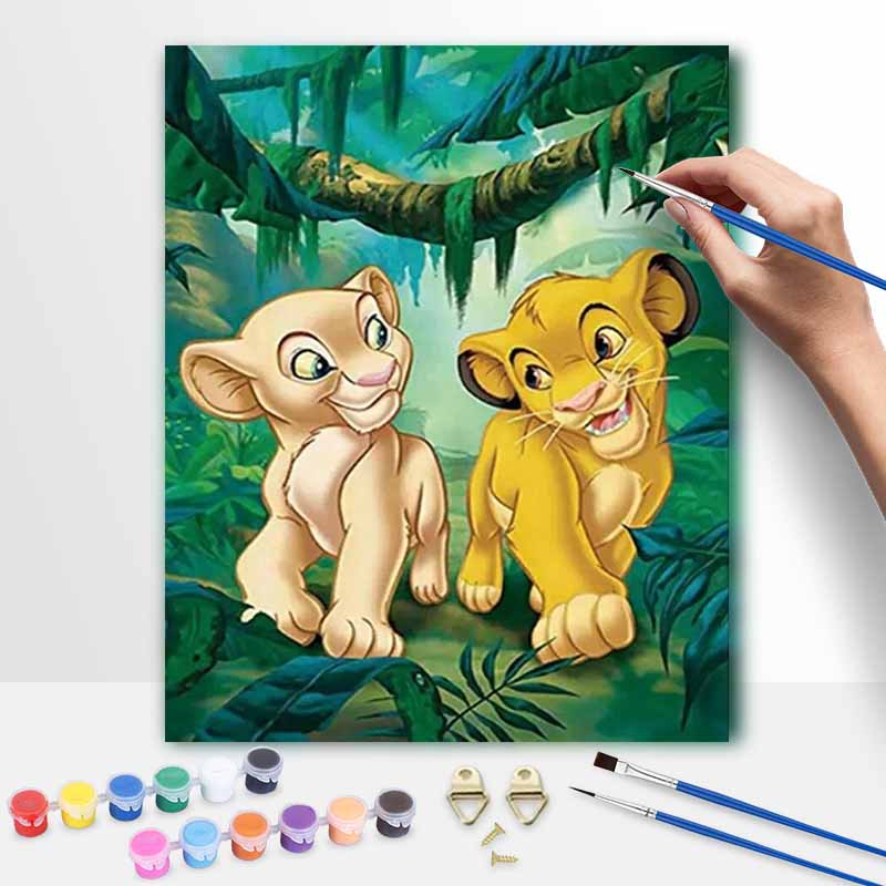 Disney Lion King oil painting painting art Simba and Nala handmade diy painting home decoration gift 20x30cm