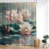 Lotus Flowers Shower Curtain Natural Green Leaves Plant Floral Chinese Style Bath Curtains Fabric Home Bathroom Decor with Hooks