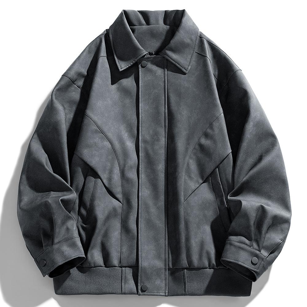 

Men s Stand-up Collar Leather Jacket Men s Spring and Autumn American Retro Versatile Zipper Pu Leather Jacket Jacket M