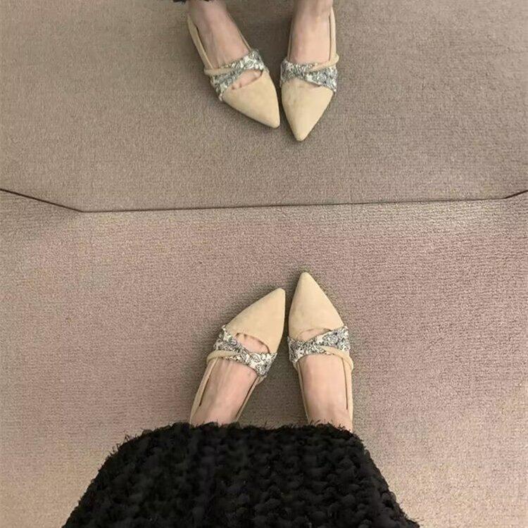 Flat Bottom Pointed Mary Jane Grandma Shoes New Autumn Gentle Wind Evening Shoes with Skirt Ladyshoes