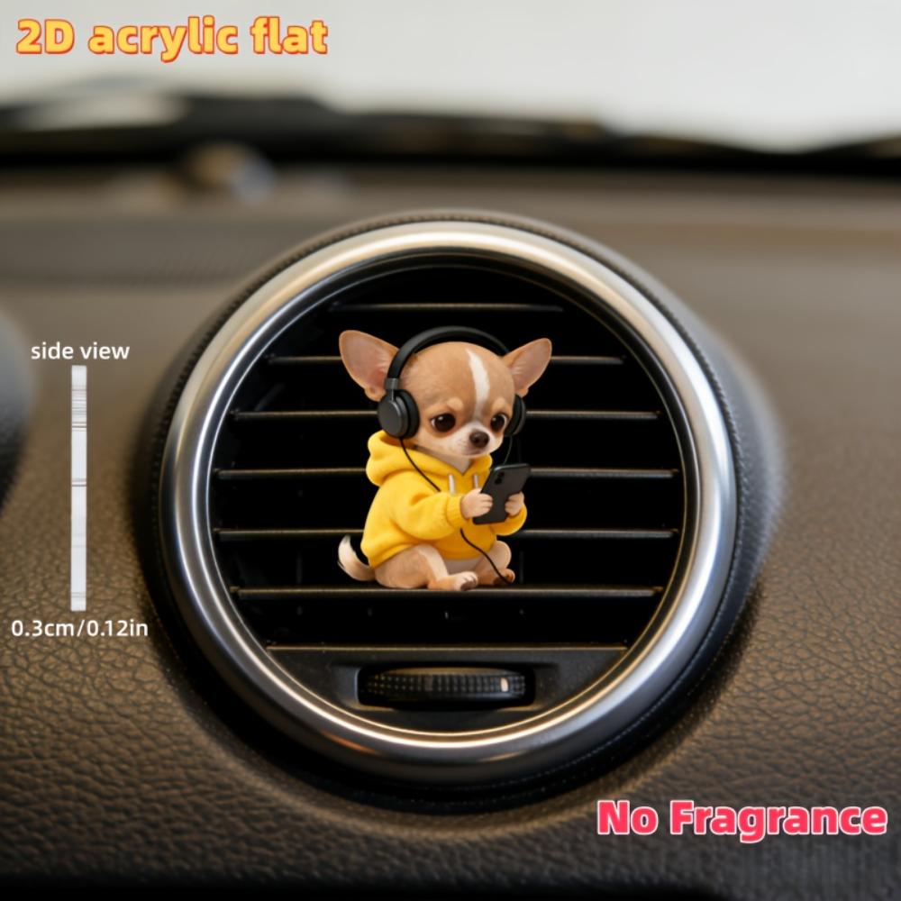 2D Flat Yellow Dog Car Vent Clip Decorative Diffuser (fragrance Not Included), Car Interior Decoration, Aromatherapy Clip, Ideal for Holiday Gifts