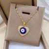 Heart Evil Blue Eye Necklace for Women Turkish Gold Color Pendant With Crystal Woman's Collars 45cm Long Stainless Steel Chains