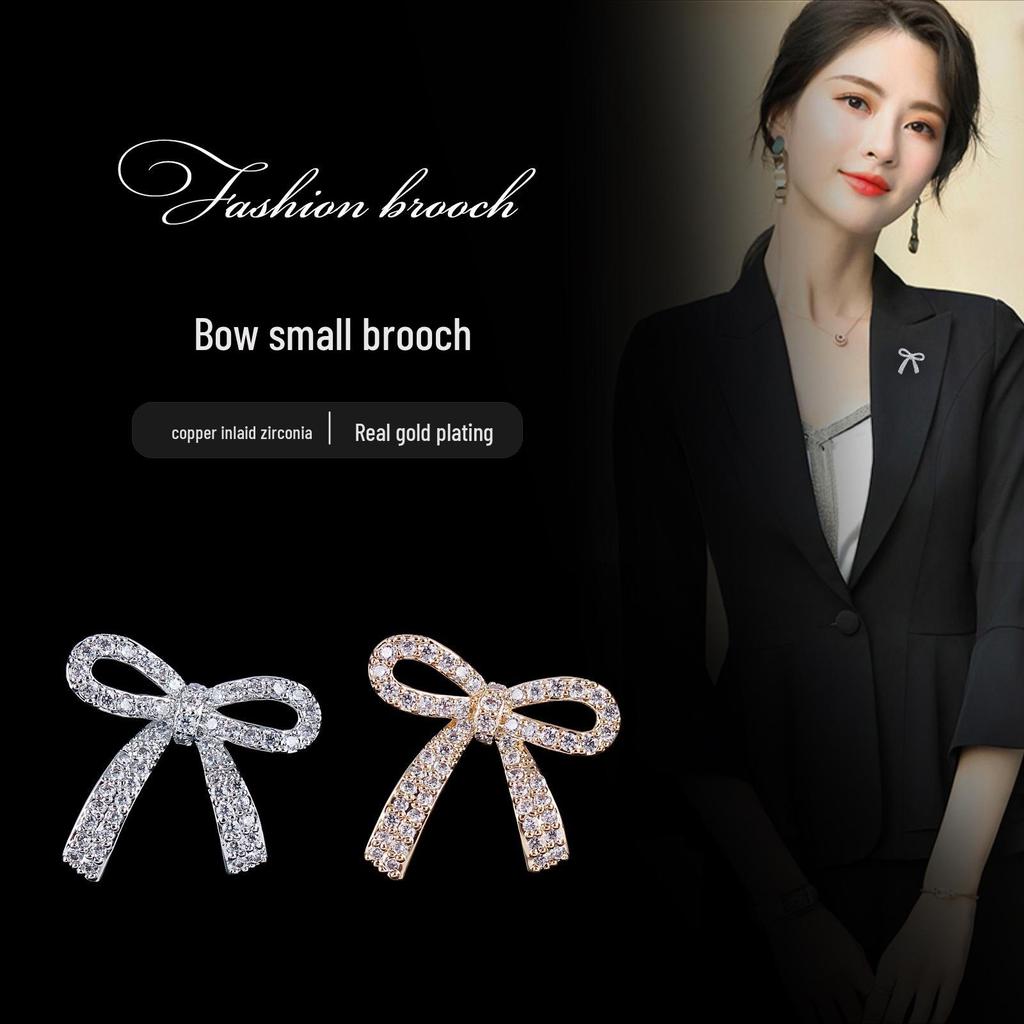 Elegant Zirconia Bow Brooch, Stylish Women's Pin for Suit Lapels or Shirts