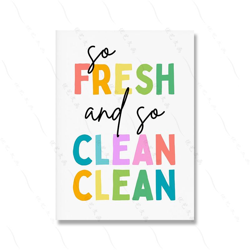 Kids Bathroom Art Wall Poster Print Set of 6 Color Quote Nursery Kids Room Canvas Painting Room Home Decor Rainbow Baby Bedroom