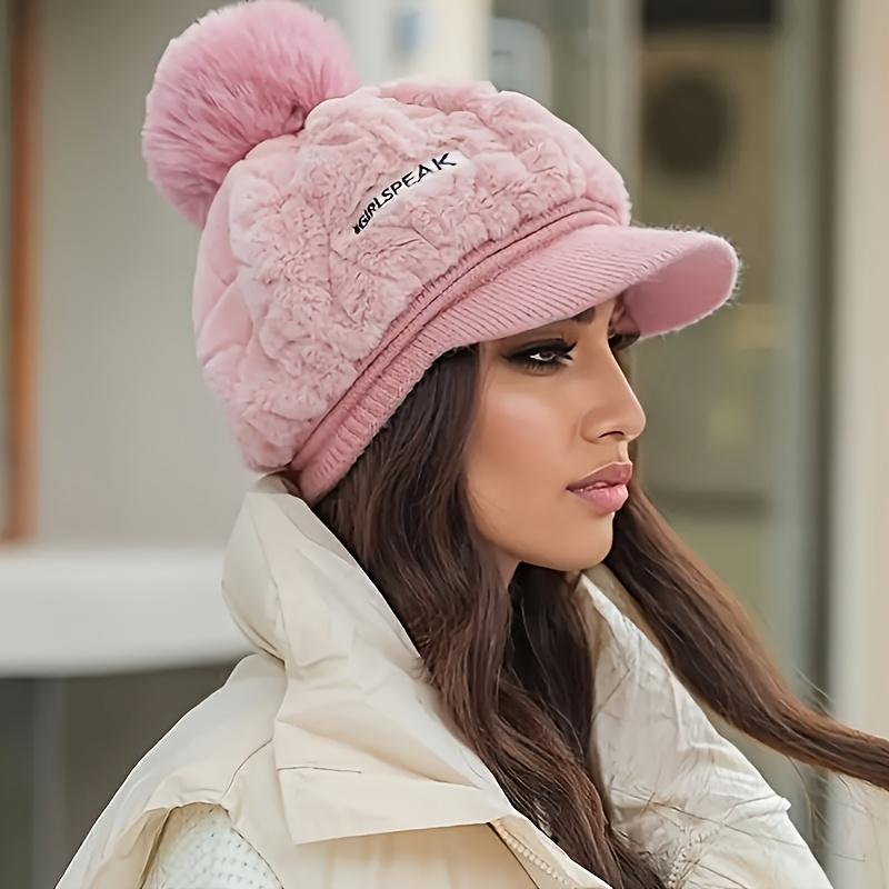 

Elegant plush beret for ladies, winter headwear, fashionable headwear, soft-textured hat, women s winter hat рожевий