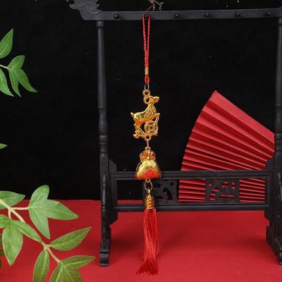 2027 Chinese New Year Zodiac Sheep Ornament Plastic Body Gold Tone Red Tassels Hanging Ornaments Lucky New Year Pendant