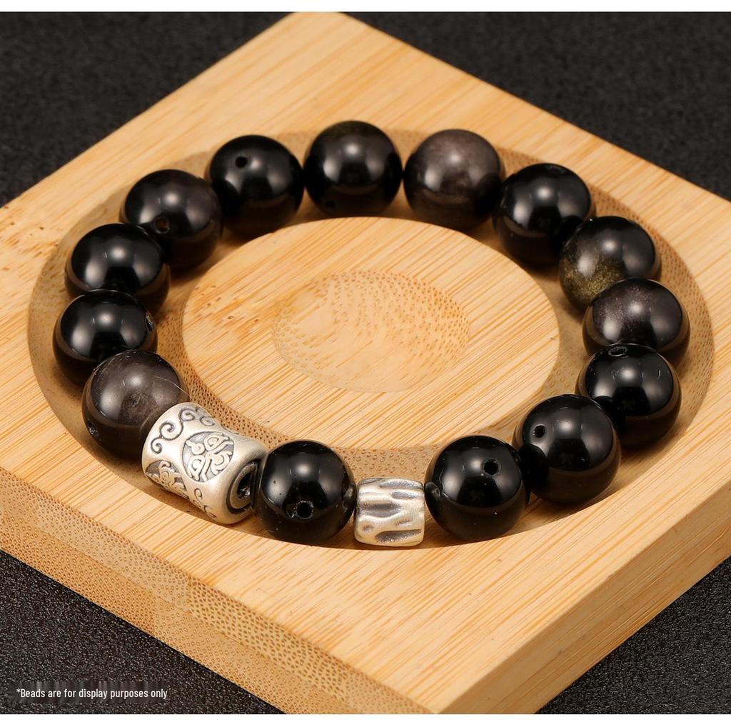 Sterling Silver S999 Ethnic Spacer Beads: Retro Barrel & Ruyi Lock Lucky Beads for DIY Jewelry.