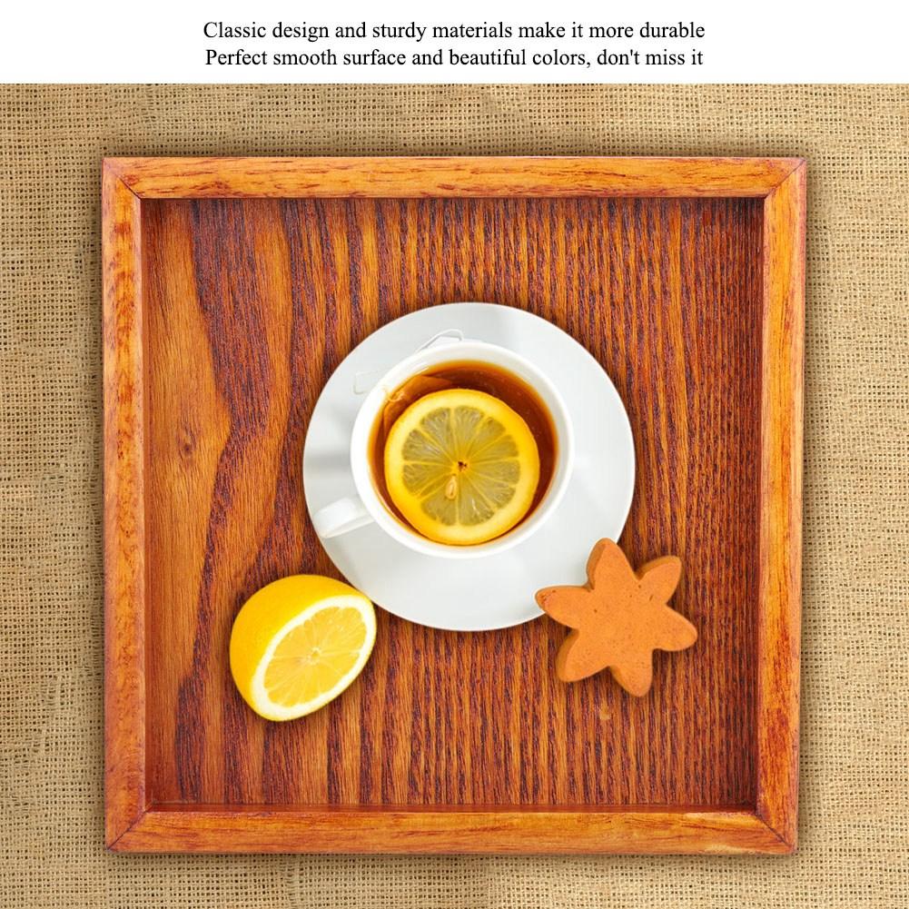 Small Portable Square Shape Solid Wood Tea Coffee Snack Food Dinning Serving Tray Plate