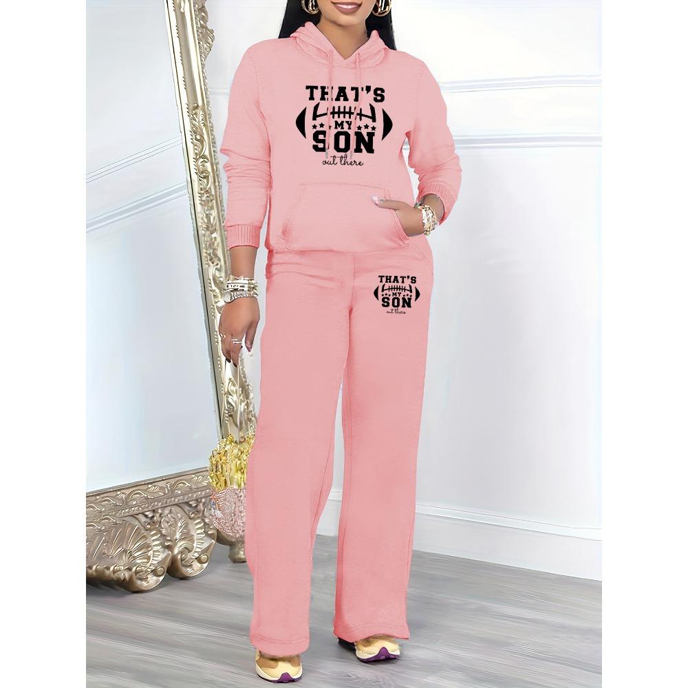 Gentle Style Complete Set of Hoodies and Sweatpants Printed Simple Basic Style Loose Fit Women's Autumn and Winter Set