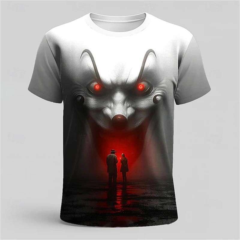 

Retro Horror Skull Print Men s T-shirt Summer Casual O-neck Short-sleeved Men s Fashion Loose Plus Size Tees Top Women Clothing XXS