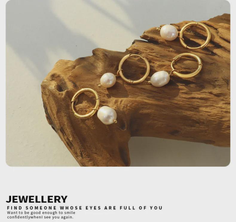 French Retro Freshwater Pearl Hoops, Titanium Steel 18K Gold-Plated Earrings - Cold Style