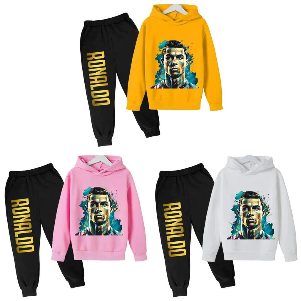 Ronaldo Cr7 Print Childrens Hoodie And Pants Set For Winter Kids Casual Wear
