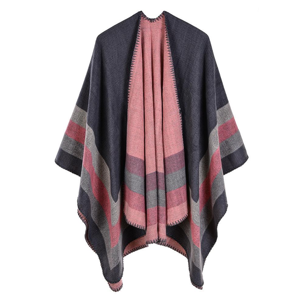 Knitted Wool Plaid Large Shawl With Summer Women'S Thermal Scarf Double-Sided Cape Fashion Cape Thickened