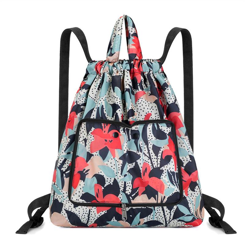 Fashionable Sports Bag Foldable Tie-mouth Handbag Large Capacity Portable Casual Home Shopping Backpack