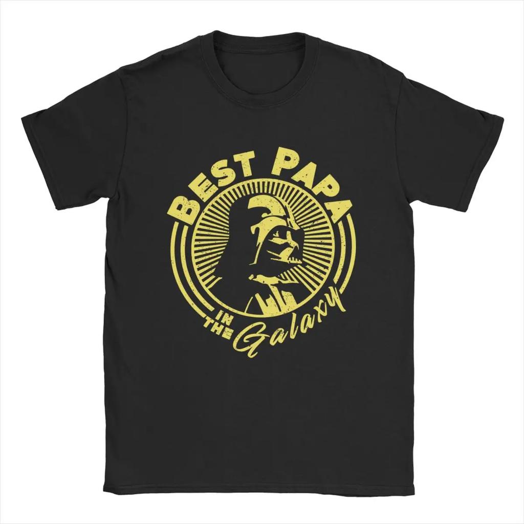 Best Papa In The Galaxy Stars Wars Men's T Shirts Funny Tees Short Sleeve Round Neck T-Shirts Pure Cotton Plus Size Tops