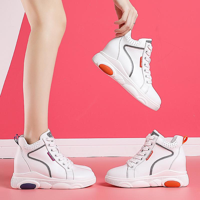 Women's High-Top White Cotton Shoes with Plush Lining, Autumn/Winter 2022 Collection - Height-Enhancing Sports Casual Footwear.