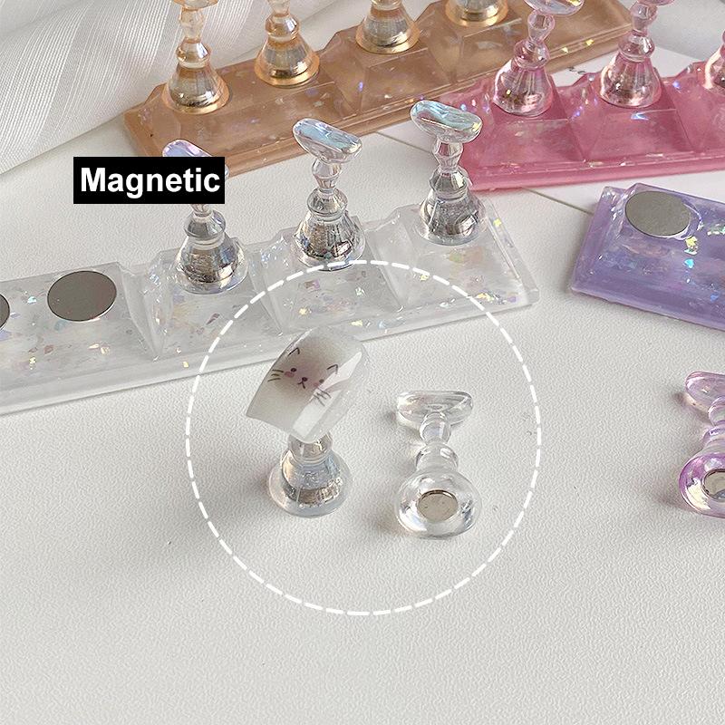 1 Set Transparent Aurora Nail Stand Magnetic False Nails Holder Press On Nail Display Nail Rack Acrylic Nail Training Manicure