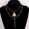 2 Stück Bunte Kristallblumen-Anhänger Halsketten für Damen Neue Goldfarbe Lange Y-förmige Halsketten Weibliche Party Schmuck Accessoires