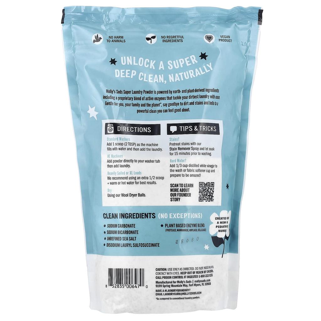 Molly's Suds, Super Laundry Powder, Unscented, 60 Loads, 1.7 kg (60 oz)