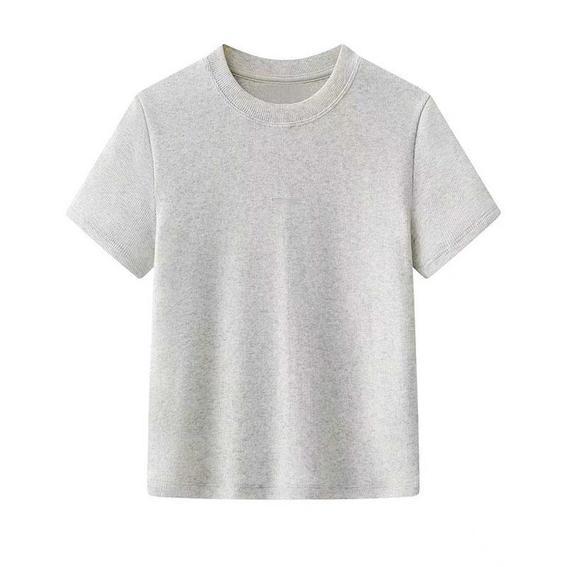 

2026 Spring/Summer Women s Slim-Fit Stretch Cotton Round Neck T-Shirt Medium сірий колір