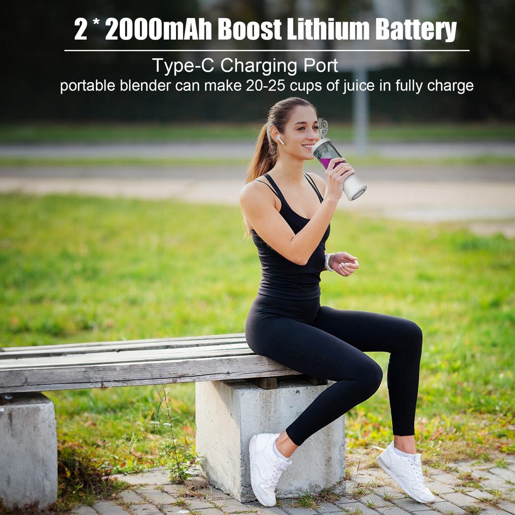 Portable Blender 600ml Personal Size Juicer Cup for Shakes and Smoothies with 6 Blades 150 Watt Waterproof Rechargeable