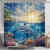 Sea Turtle Shower Curtain, Blue Beach Coastal Sea Turtle Starfish Underwater Creatures Bathroom Decorative Shower Curtain