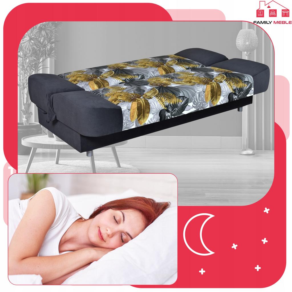 Kanapa sofa Sara Print Duo rozkładana wersalka spania bonell łóżko Family meble