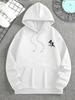 Squatting Samurai With Katana Calligraphy Back Pattern Men Hip Hop Sports Hoodie, Street Tough Style Oversized Pullover