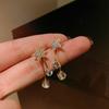Schleifen-Herz-Quastenohrringe für Damen Elegante Zirkon-Tropfenohrringe Piercing-Accessoires Schmuck