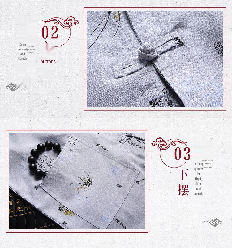 Men's Chinese-Style Summer Tang Suit: Short-Sleeve Linen Hanfu Robe for Middle-Aged and Elderly