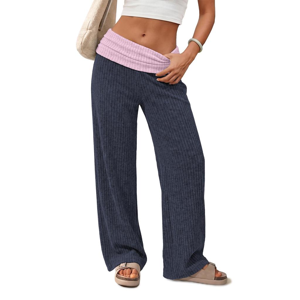 Damen High Waist Weite Hosen Weiche Lässige Color Block Hosen