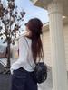 Women's White Lace Patchwork Sailboat Embroidered Long Sleeve T-shirt - Korean Style Early Autumn Versatile Top