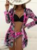 2023 European & American Women's Three-Piece Bikini Set with Cardigan, High-Waisted Bottoms, and Sunscreen Cover-Up.