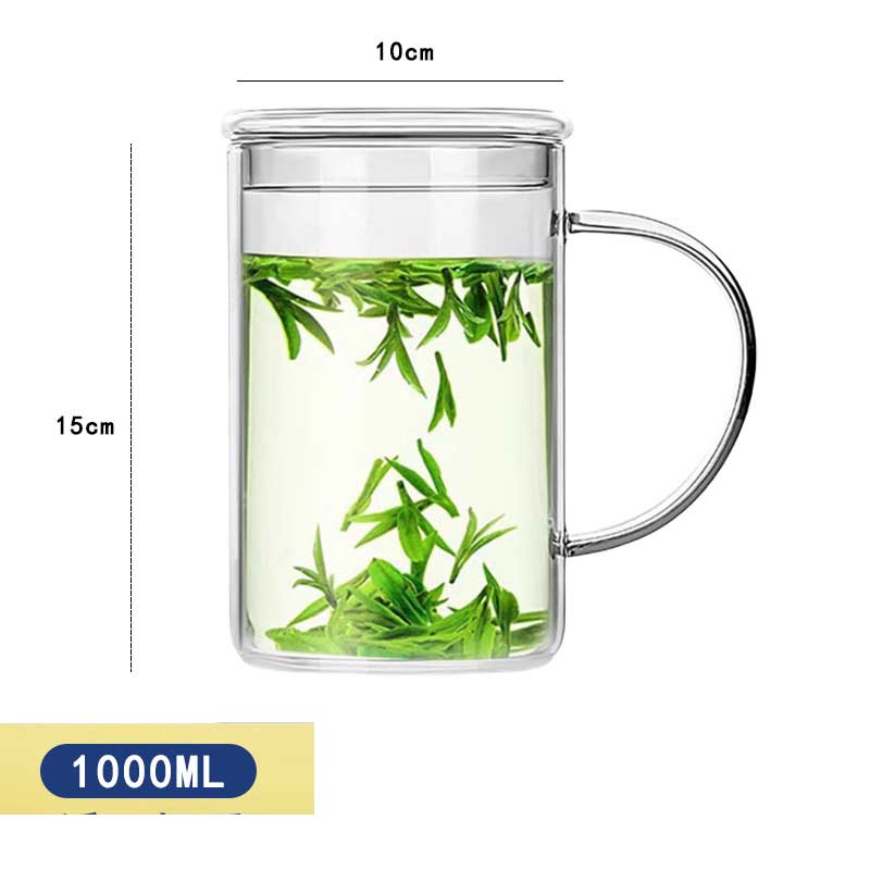 High-borosilicate Glass Tea Cup Fall Resistant Transparency Mug with Lid -20℃~150℃ Resistant Coffee and Beer Cup