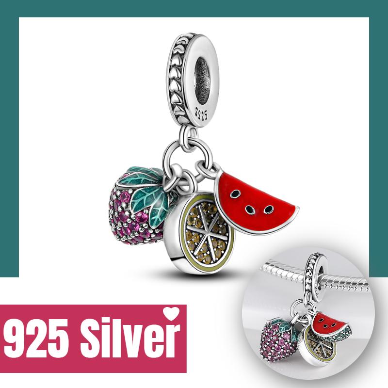 New Summer Fruit Cherry Strawberry Watermelon Charms Fit Bracelets Necklace Beads Diy Copper Women Jewelry Making