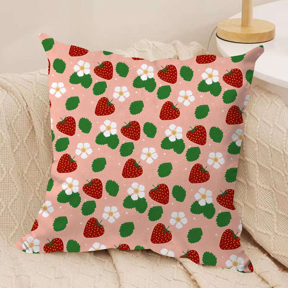 Cute Strawberry girl pink Cushion Cover Silky Short Plush Invisible Zipper Dustproof Sofa Pillow Case for Home Decor