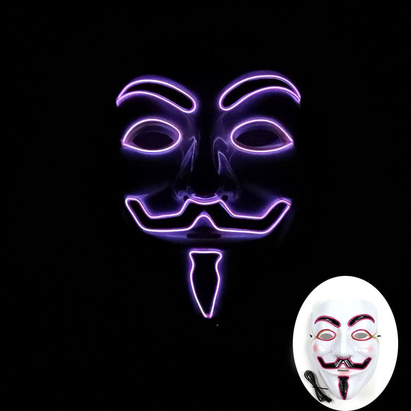Halloween Glowing V Mask EL Wire Neon Light Up Anonymous Mask Cosplay Horror Luminous Mask for Man Women Haunted House Props