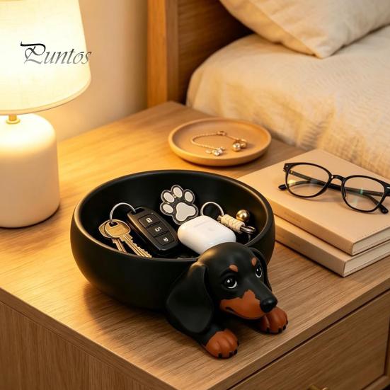 Süßer Schreibtisch-Organizer 3D-gedruckte Dackel-Aufbewahrungsschale, Harz-Hundeform für Schlüssel Schmuck, Dekorativer Kreativer Snackteller Schmuckschale,
