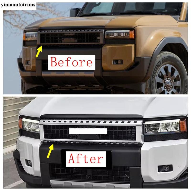 Front Upper Middle Grille Mesh Frame Panel Cover Trim For Toyota Land Cruiser Prado 250 LC250 2024 2025 ABS Chrome Accessories