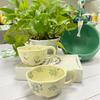 Hand-Pinched Korean Ceramic Mug for Coffee, Milk, Juice, or Breakfast with Floral Design