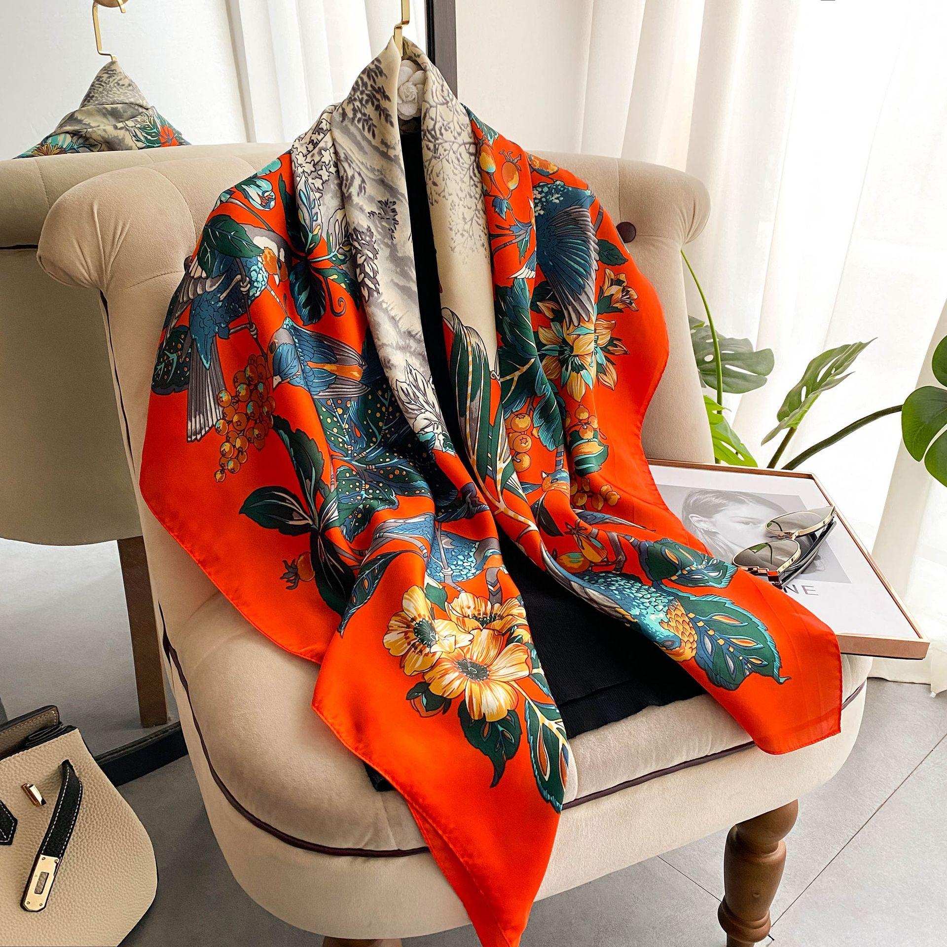 

Высококачественные роскошные шелковые шарфы, повязка на голову, шарфы, шейный шарф для женщин, шелковый шарф с цепочкой, женская декоративная шаль 110-100cm