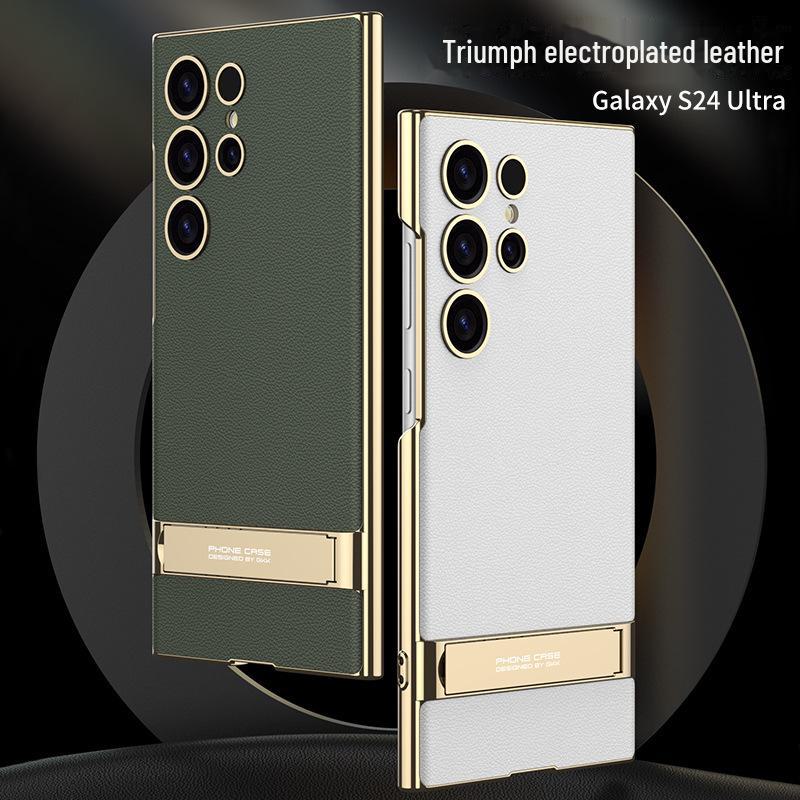 Samsung S24/S25 Ultra Elektrokaplama Deri Telefon Kılıfı ve Tutucu