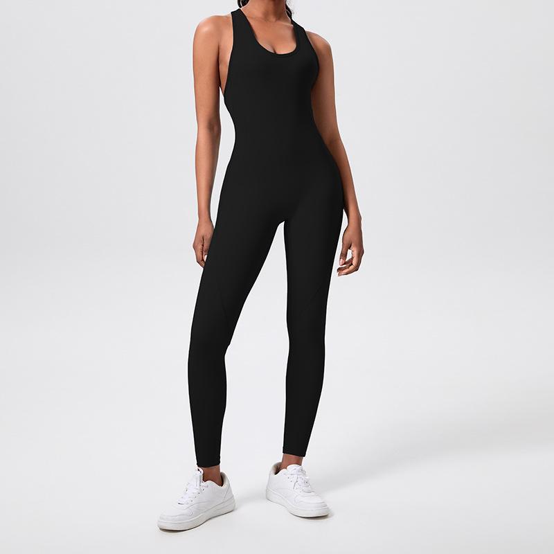 

Красивый облегающий йога-комбинезон, стройнящий талию Medium чёрный