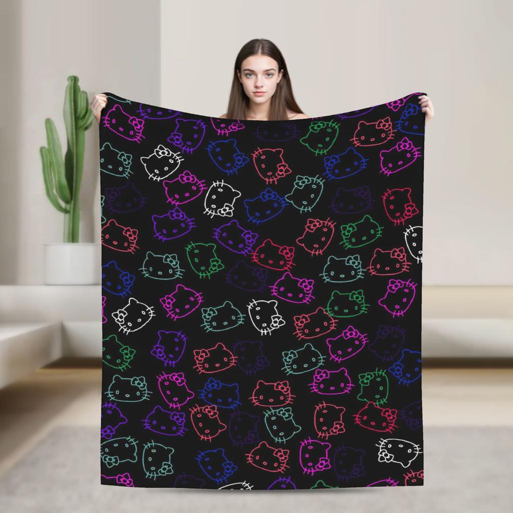 Leopard Hello Kitty Cartoon Blankets Coral Fleece Plush  Winter  Portable Lightweight Throw Blankets for Bed Outdoor Quilt