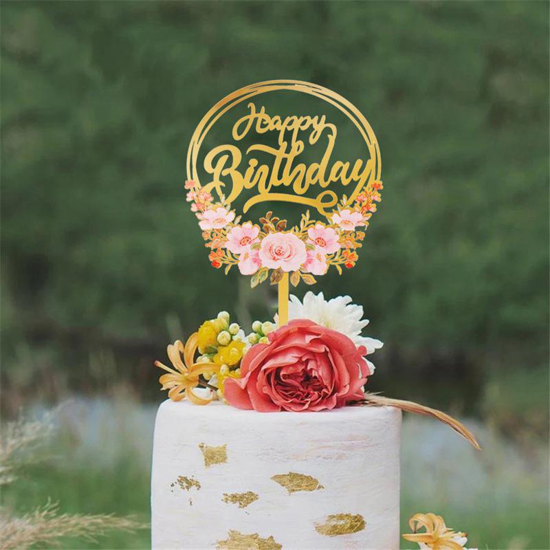 Rose Gold Birthday Party Cake Decorating Tools Happy Birthday Girl Boy Acrylic Cake Topper Baby Shower Dessert Accessories Tools