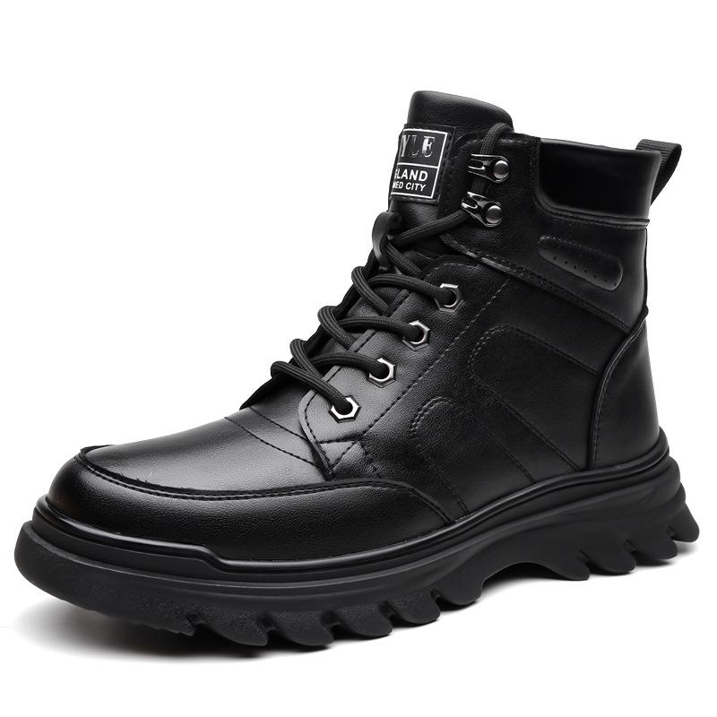 Scarpe Calde in Cotone Invernali High Top da Uomo Nuovi Designer Stivali in Pelle di Mucca Nera Moda Maschile Casual Piattaforma Stivali da Lavoro Uomo