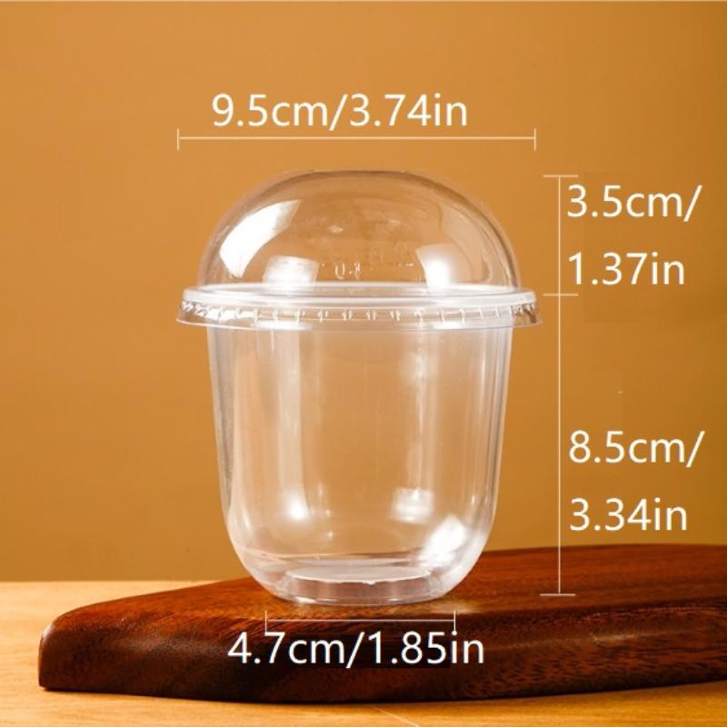 50Pcs Disposable Clear Plastic Cup With Hole Dome Lids Juice Salad Dessert Cups Ice Cream Birthday Wedding Camping Utensils